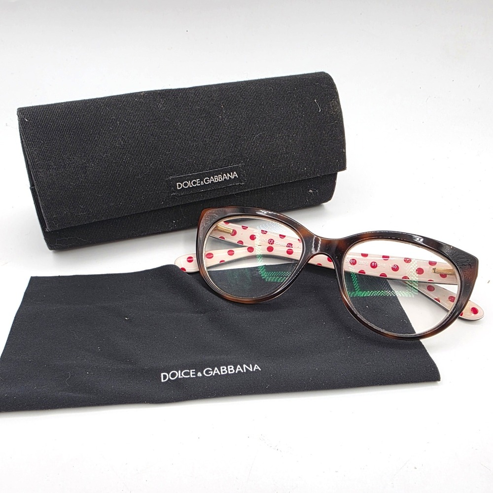 Dolce & Gabbana DG3201 Cat Eye Eyeglasses Tortoise Red Polka Dot Women 51-18-140